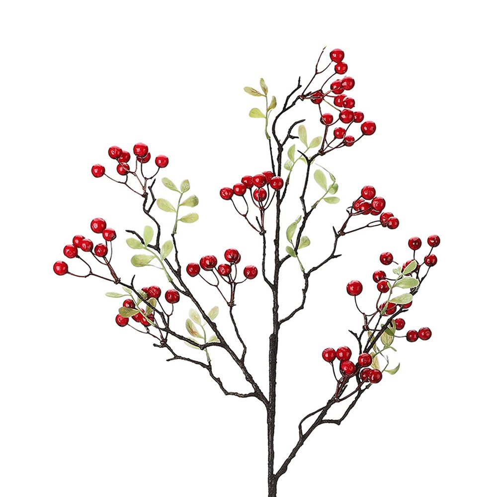 Artificial Pip Berry Stems 27.6in Orange Red Green White Faux Holly Berry Flowers Branches Bouquet Handmade Berry Picks for Table Centerpiece Vase Home Wedding Christmas Holiday Decor (Red, 5)