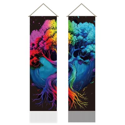 AHANDMAKER 2Pcs Colorful Tree of Life Tapestry, Rainbow Tree Long Vertical Tapestry Wall Hanging, Nature Plant Tassel Wall Aesthetic Tapestry for Bedroom and Living Room(45.7x13 Inch)