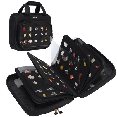 Enamel pin display bag, 8-page pin trading book, collectible pin board, suitable for storing pins, brooches, patches (black)