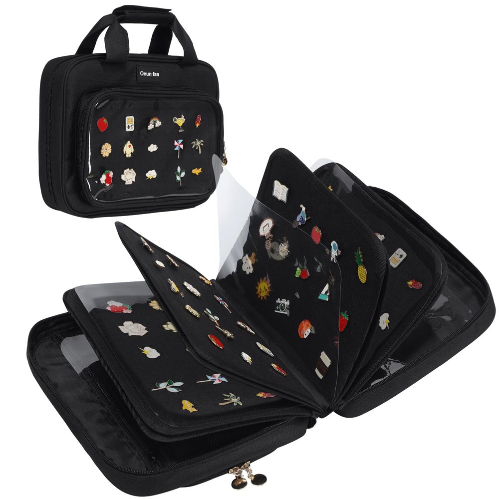 Enamel pin display bag, 8-page pin trading book, collectible pin board, suitable for storing pins, brooches, patches (black)