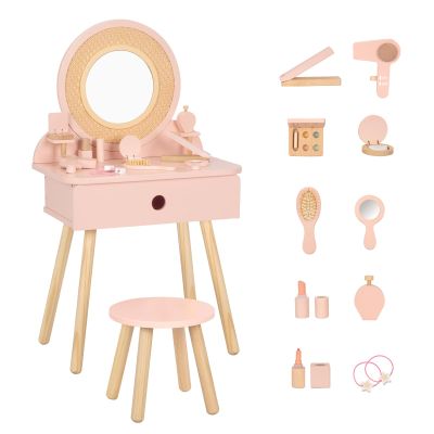 OOOK Toddler Vanity Set with 11pcs Accessories, Kids Vanity Table Chair Set