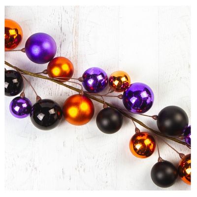 Halloween Decoration: Purple, Orange, and Black Ball Ornament Mantel Garland Table Runner - Fun Decor for Fall and Spooky Parties (5 Feet Long)