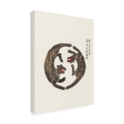 Trademark Fine Art - 'Woodblock Tigers From Yatsuo No' Canvas Art - 19x14
