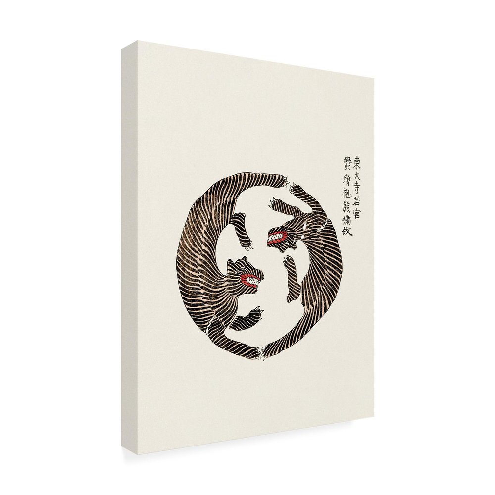 Trademark Fine Art - 'Woodblock Tigers From Yatsuo No' Canvas Art - 19x14