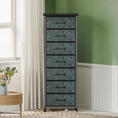 Fixwal Tall Dresser for Bedroom, Storage Dresser Organizer with 7 Fabric Drawers, Nightstand Furniture in Closet, Entryway, Hallway, Vintage Green