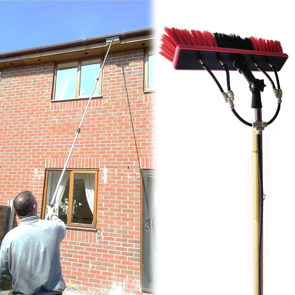 Water Fed Window Cleaning Equipment 5-12m Window Cleaning Pole, Water/Hose Fed Pole, Cleaning Brush Equipment, for Interior High Windows and Solar Panels,55cmHeadGold-10m/32.81in