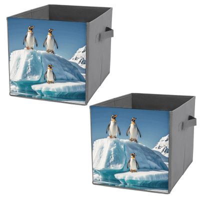 VFKLT Folding Storage Bins, Cute Penguins On The Iceberg Printed Storage Boxes Cube Storage Organizer Large Capacity Home Multi Functional Storage Box for Bedroom Living Room Office 2PCS