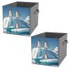 VFKLT Folding Storage Bins, Cute Penguins On The Iceberg Printed Storage Boxes Cube Storage Organizer Large Capacity Home Multi Functional Storage Box for Bedroom Living Room Office 2PCS view 1