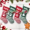 Set of 4 Personalized Knitted Christmas Stocking with Name, Christmas Trees Snowflake Paw Custom Needlepoint Stockings Set, Embroidery Customized Keepsake Christmas Holiday Decorations for Family view 1