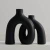 Matte Black Vase Set - Hug Hollow Donut Aesthetic Ceramic Vases Home Decor, Modern Nordic Minimalist Decorative Vase for Table Centerpiece Bookshelf Office Entryway Console Fireplace (Black) view 1