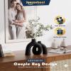 Matte Black Vase Set - Hug Hollow Donut Aesthetic Ceramic Vases Home Decor, Modern Nordic Minimalist Decorative Vase for Table Centerpiece Bookshelf Office Entryway Console Fireplace (Black) view 3