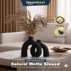 Matte Black Vase Set - Hug Hollow Donut Aesthetic Ceramic Vases Home Decor, Modern Nordic Minimalist Decorative Vase for Table Centerpiece Bookshelf Office Entryway Console Fireplace (Black) view 4