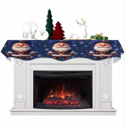 Fireplace Scarf, Winter Merry Christmas Blue Cowboy Santa Claus Snowflake Western Navy Mantel Scarf Fireplace Top Runner Mantle Scarves Cover for Party Holiday, 90x17 Inch