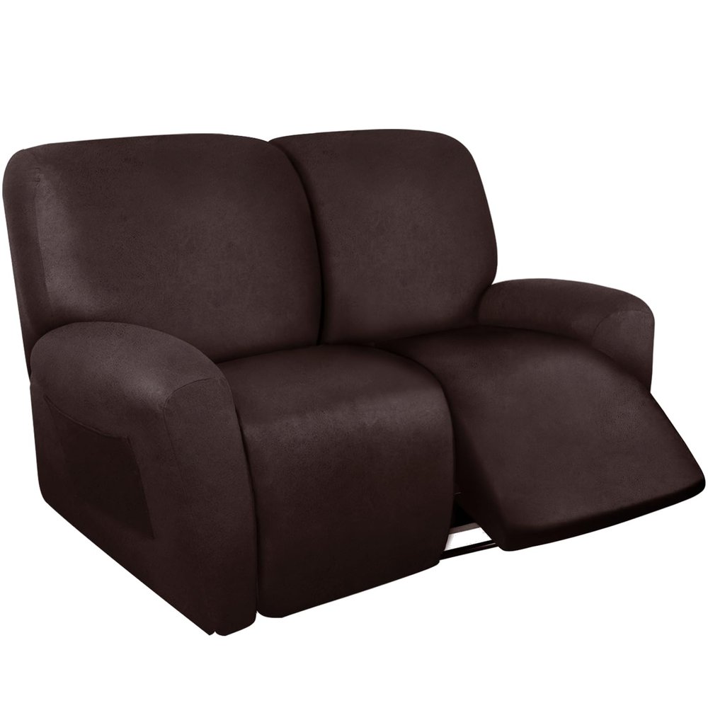 ANARACHON Loveseat Recliner Cover Leather Look Recliner Loveseat Covers Recliner Sofa Cover for 2 Seater Reclining Couch Spandex Fabric Washable 6 Pieces (2 Seater, 01 Chocolate)