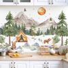 DRWSSR 2 Sheets Removable Cartoon Forest Animals Bear Wall Decals DIY Mountain Tree Wall Decals Pine Tree Wall Decals Vinyl Sun Wall Decals Flying Birds Art Decor for Nursery Kids Room Bedroom Decor view 3