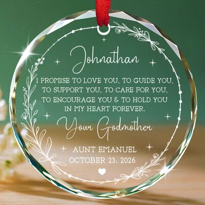 Baptism Glass Christmas Ornament 2026, Personalized Name & Date Baby Christening Christmas Ornament Gift from Godmother, Custom Godmother Xmas Tree Decorations Ornament Gifts for Godson Goddaughter