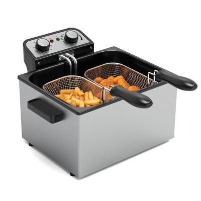 1750W Electric Deep Fryer with Basket,5L /21 Cups Stainless Steel Electric Oil Fryer with 3 Frying Baskets, Adjustable Temperature,View Window Lid,Countertop Stainless Steel Body Deep Fryer Pot