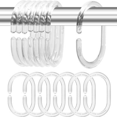 Plastic Shower Curtain Rings Hooks for Bathroom Shower Window Rod (Clear 24 Pack)