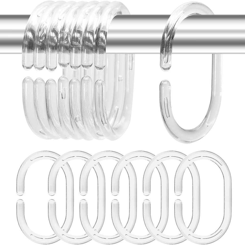 Plastic Shower Curtain Rings Hooks for Bathroom Shower Window Rod (Clear 24 Pack)