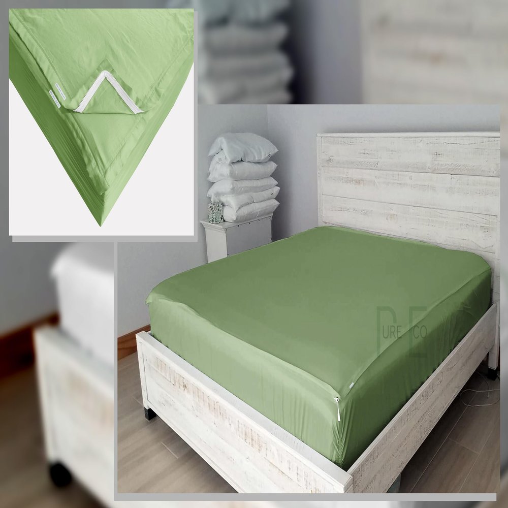 Zipper Fitted Sheet Full XL Size 54X80 - Includes 2 Zip-On Sheets & 1 Fitted Sheet Base - 10 Inch. Deep Pockets Full XL Size Zipper Sheets - Premium Soft Cotton 600 TC Fitted Sheet - Sage Green