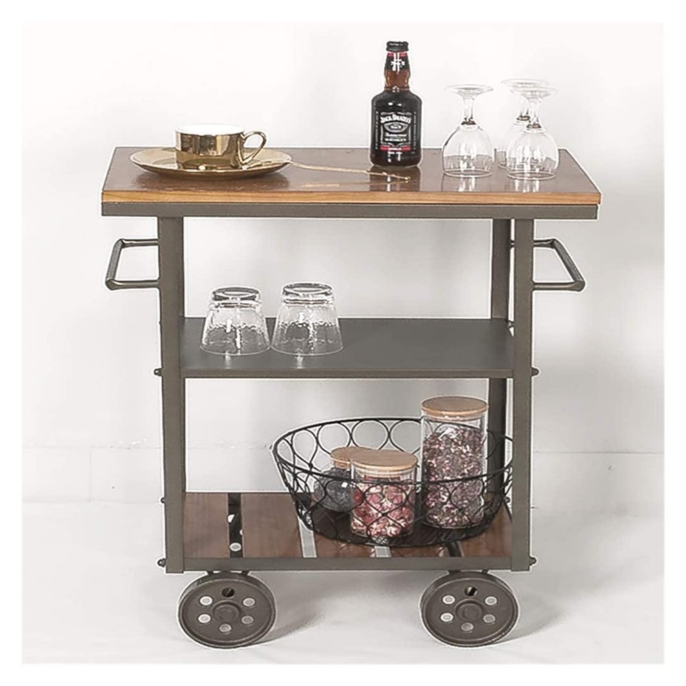 WAGEEOUR Luxury Mobile Bar Seving Cart for Hotel, Party 3 Tier Bar Cart Wine Cart Restaurant Tea Cart Multifunctional Cart Kitchen Cart,Industrial Metal Trolleys -2 Sizes(80 * 40 * 75cm)