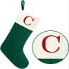 Christmas Stockings with Initials,20 Inches Large Knit Embroidered Letter Green White Christmas Stocking,Monogram Christmas Stocking for Famliy Holiday and Xmas Tree Fireplace (Letter C) view 1