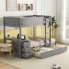 Ball & Cast Twin-Over-Twin Bunk Bed with Twin Size Trundle,Solid Wood Bedframe W/Desk & Drawers,USB,Space Saving,Easy Assembly,Multifunctional Bedroom Furniture Set for Boys Girls Teens,Gray view 1