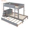 Ball & Cast Twin-Over-Twin Bunk Bed with Twin Size Trundle,Solid Wood Bedframe W/Desk & Drawers,USB,Space Saving,Easy Assembly,Multifunctional Bedroom Furniture Set for Boys Girls Teens,Gray view 2