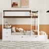 Ball & Cast Full-Over-Full Bunk Bed with Twin Size Trundle,Solid Wood Bedframe W/Desk & Drawers,USB,Space Saving,Easy Assembly,Multifunctional Bedroom Furniture Set for Boys Girls Teens,White+Walnut view 3