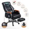 650LBS Big and Tall Office Chair, with Footrest Genuine Leather with Solid Wood High Back Executive Office Chair Rocking Backrest(Cowhide Leather-Black) view 4