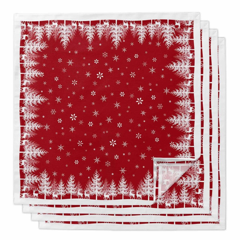 Boanket Red Christmas Cloth Napkins Set of 4, Holiday Napkins for Baby Shower, Xmas Tree Elk Snowflake Washable Reusable Dinner Napkins for Cocktail Wedding Party, 20 x 20 Inch