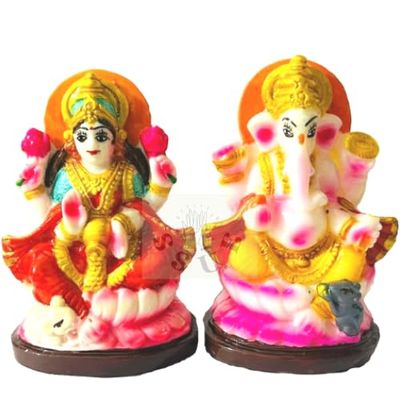 Laxmi Ganesh 4" Resin Color Idol Murti Spiritual Figurine Religious for Diwali Ritual Worship Money, Success, Good Luck and Prosperity Home Temple Puja Decorative Showpiece Decoration Gifts Statue