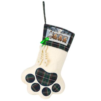 Green Christmas Stockings, Happy Gingerbread Man Printed Hanging Dog Claw Christmas Socks Cute Fireplace Hanging Socks Plush Socks Christmas Tree Decoration