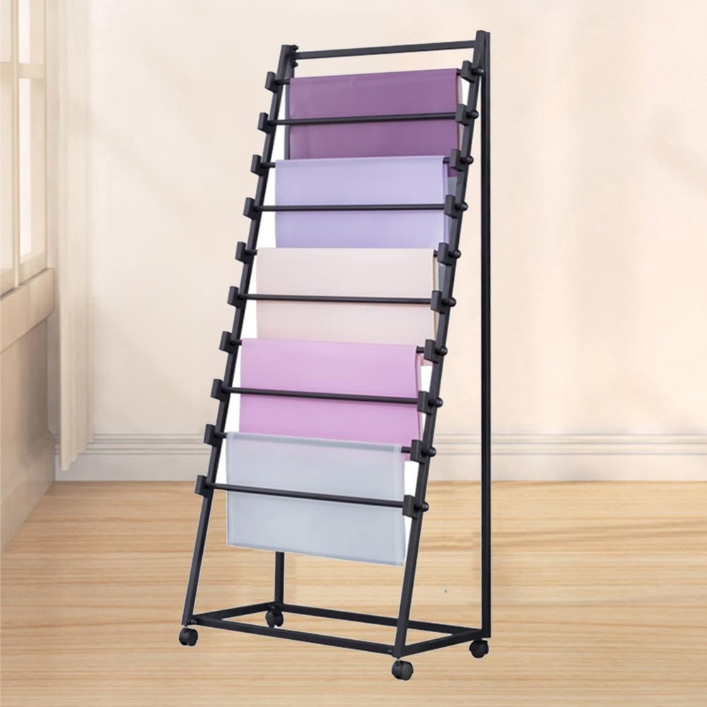LIUZQWAED Movable Scarf Stand - 10 Tier Metal Storage Holder, with Removable Crossbar Display Stand, Wrapping Paper Organizers Stand, for Ribbon/Fabrics/Shawl, for Florist/Gift Shop(120x40x160cm)