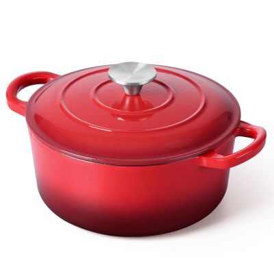 3 Qt Enameled Cast Iron Dutch Oven with Lid, E-far Small Round Nonstick Dutch Oven Pot for Bread Baking Braising Stews Roasting Cooking, Heavy Duty, Induction & Oven Safe - Red