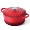3 Qt Enameled Cast Iron Dutch Oven with Lid, E-far Small Round Nonstick Dutch Oven Pot for Bread Baking Braising Stews Roasting Cooking, Heavy Duty, Induction & Oven Safe - Red view 1