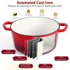 3 Qt Enameled Cast Iron Dutch Oven with Lid, E-far Small Round Nonstick Dutch Oven Pot for Bread Baking Braising Stews Roasting Cooking, Heavy Duty, Induction & Oven Safe - Red view 3