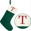 Christmas Stockings with Initials,20 Inches Large Knit Embroidered Letter Green White Christmas Stocking,Monogram Christmas Stocking for Famliy Holiday and Xmas Tree Fireplace (Letter T) view 1
