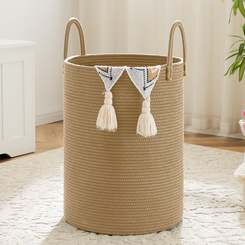 Artfeel Laundry Basket,Woven Cotton Rope Laundry Hamper,60L for Decorative Storage of Dirty Clothes,Toys and Blankets in Bathroom,Baby Room and Living Room
