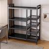 DYKKLKQ 4-Tier Metal Heavy Duty Storage Shelving Unit with Wheels, 5CM Adjustable Height, Mobile Utility Service Cart, Organizer Shelves for Garage Kitchen Black view 1