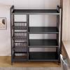 DYKKLKQ 4-Tier Metal Heavy Duty Storage Shelving Unit with Wheels, 5CM Adjustable Height, Mobile Utility Service Cart, Organizer Shelves for Garage Kitchen Black view 2
