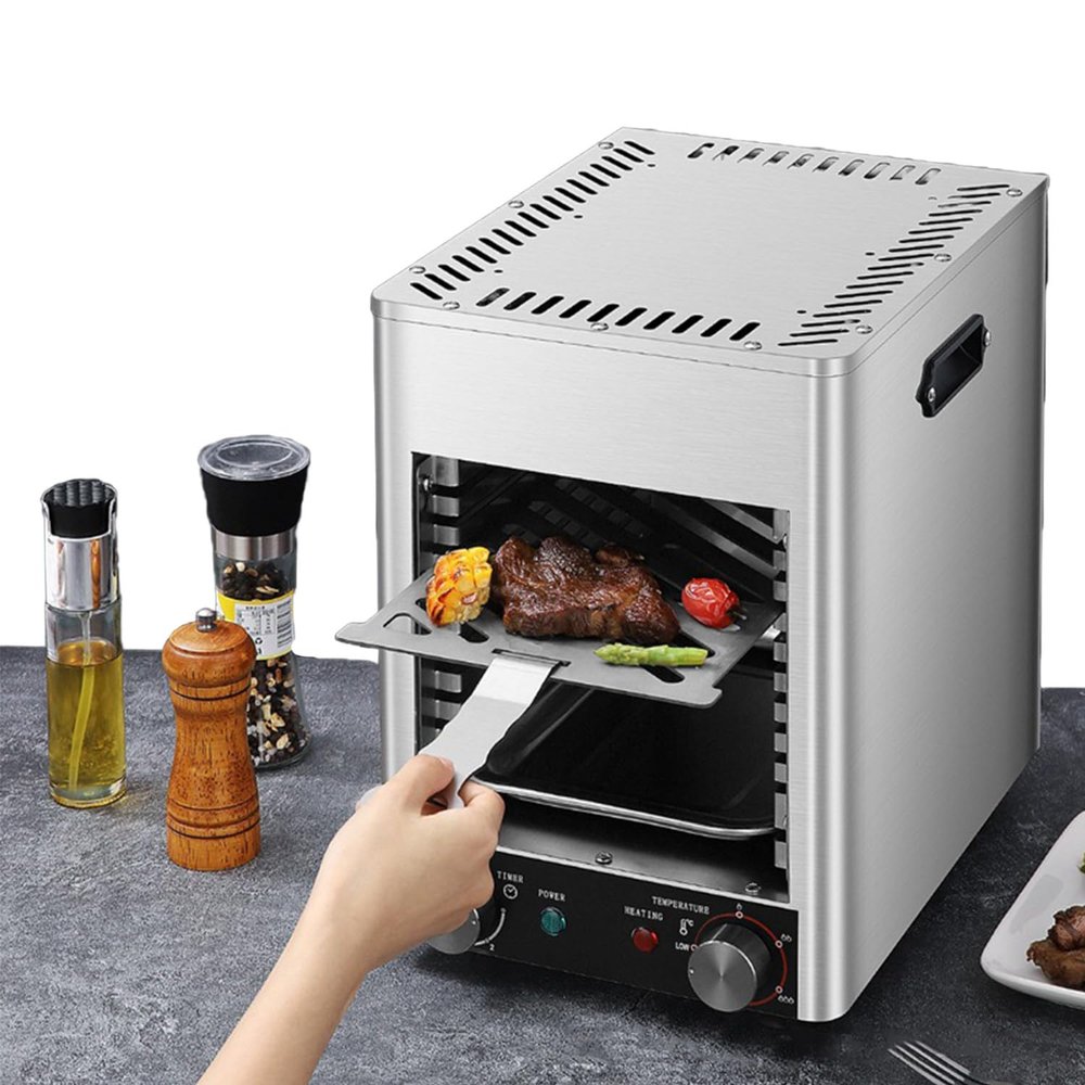1700w Electric Steak Broiler,With 10 Grilling Slots,Time and Temperature Adjustable,Maximum Temperature 800,Suitable for Indoor Kitchen