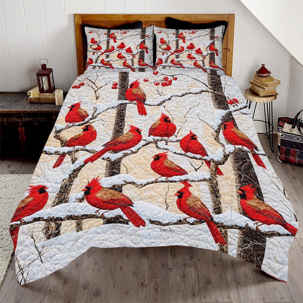 SmilesInABox Personalized Cardinal Quilt - Red Cardinal Quilt Set Christmas Quilt, Cardinal Bedding Queen Christmas Quilt with Cardina (Cardinal Tree)