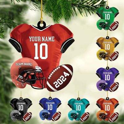 Personalized American Football Uniform Ornament, Football Helmet and Ball, Personalized Football Ornament, Football Christmas Ornament, Christmas Ornament Gift, Football Lovers Gift, Gift for Fan