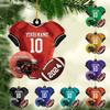 Personalized American Football Uniform Ornament, Football Helmet and Ball, Personalized Football Ornament, Football Christmas Ornament, Christmas Ornament Gift, Football Lovers Gift, Gift for Fan view 1