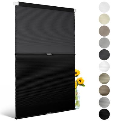 BERISSA Day Night Cellular Blinds Cordless, No Drill Honeycomb Blinds, Window Shades for Home Office,Easy to Install,56" W x 56" H(Light Filtering+Blackout Black)