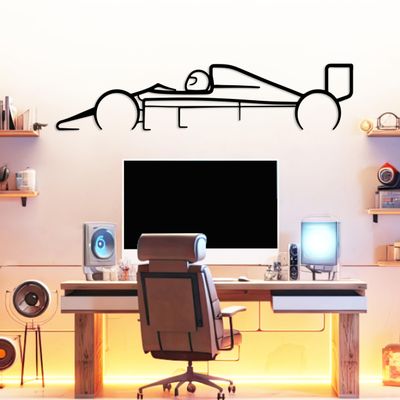 DecoSoul Formula 1 Metal Wall Art, F1 Race Car Metal Silhouette, Minimalist Sculpture for Garage, Man Cave, Sports Car, (Black - 55 x 5.5' inch)