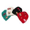 Knitted Red Christmas Hat with Reindeer, Snowman, and Bow Appliques (US, Alpha, One Size, white1) view 3