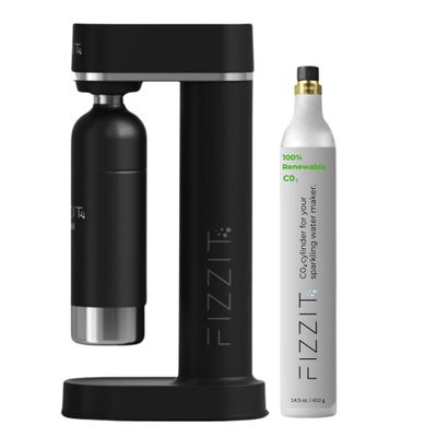 Black Stainless Steel Sparkling Water Maker with CO2 Cylinder & 1L Reusable Bottle