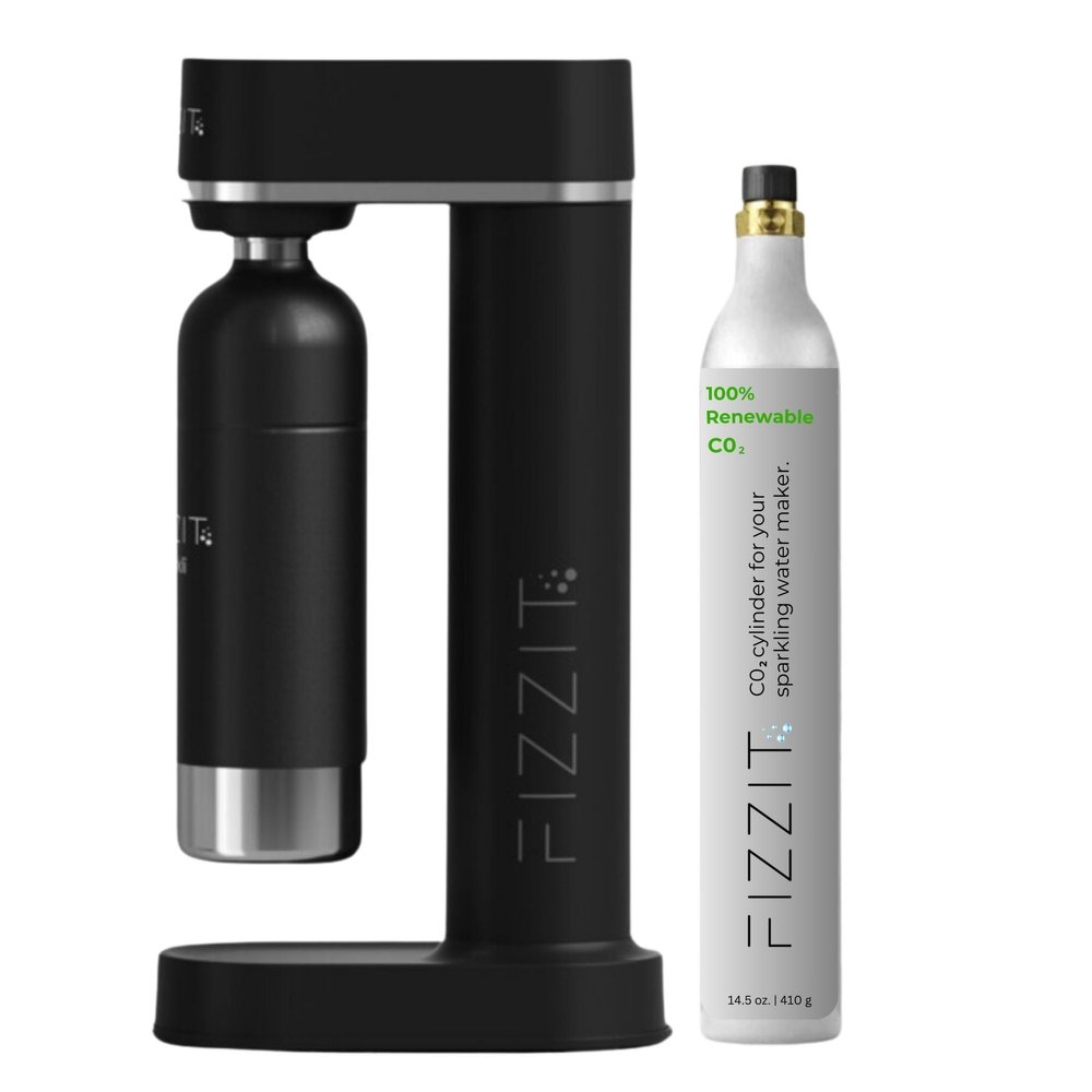 Black Stainless Steel Sparkling Water Maker with CO2 Cylinder & 1L Reusable Bottle